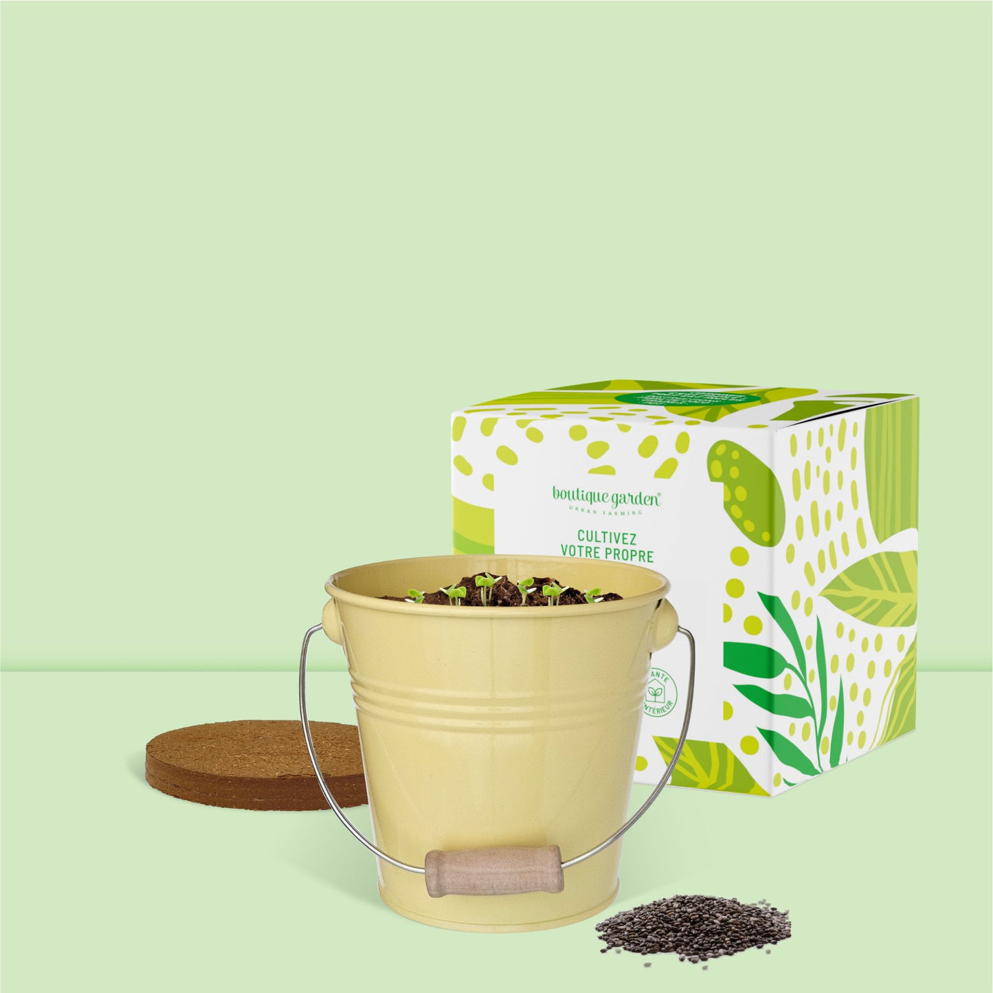 Pot prêt à pousser tournesol, pot en zinc Jaune
