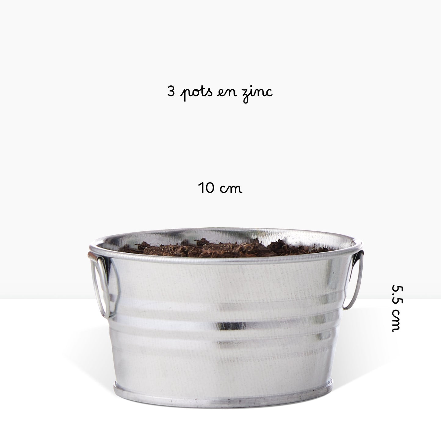 Kit prêt à pousser 3 pots zinc jardin parfumé, menthe, lavande et camomille