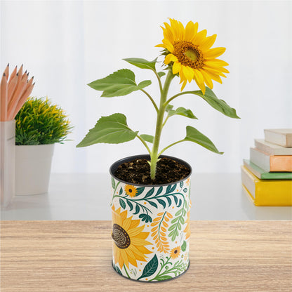 Tournesol en pot du kit 'prêt à pousser' servant de décoration végétale d'intérieur.