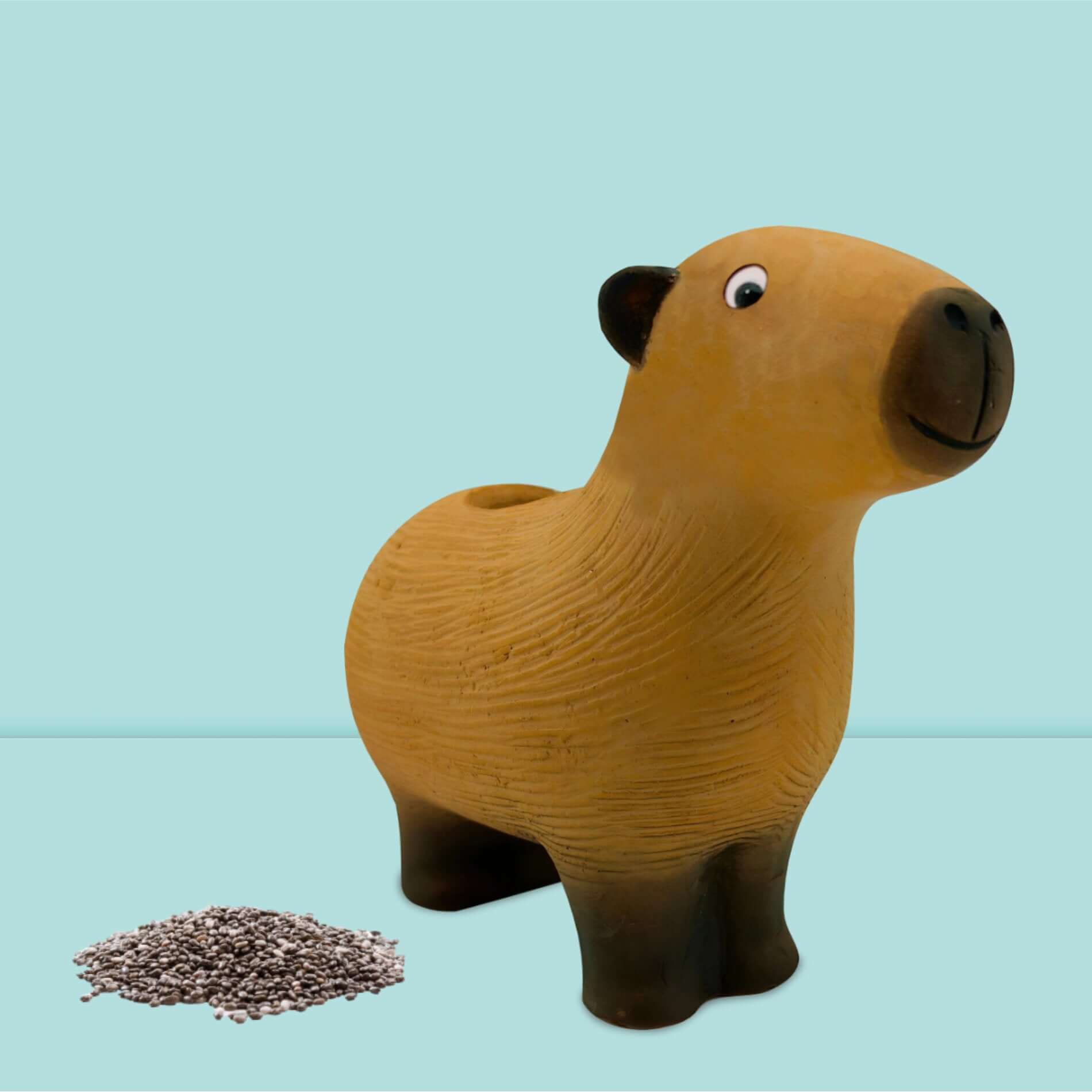 Offrez l'esprit zen du Capybara avec ce pot décoratif et des graines de Chia.