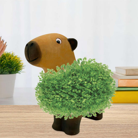 Offrez l'esprit zen du Capybara : pot mignon en forme de Capybara avec plantes Chia, décoration amusante pour la maison.
